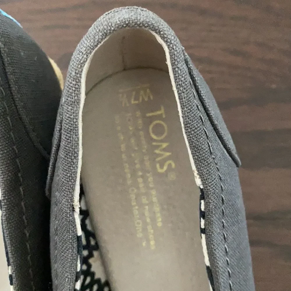 TOMS Calypso Canvas Peep Toe Wedge Espadrille Shoes